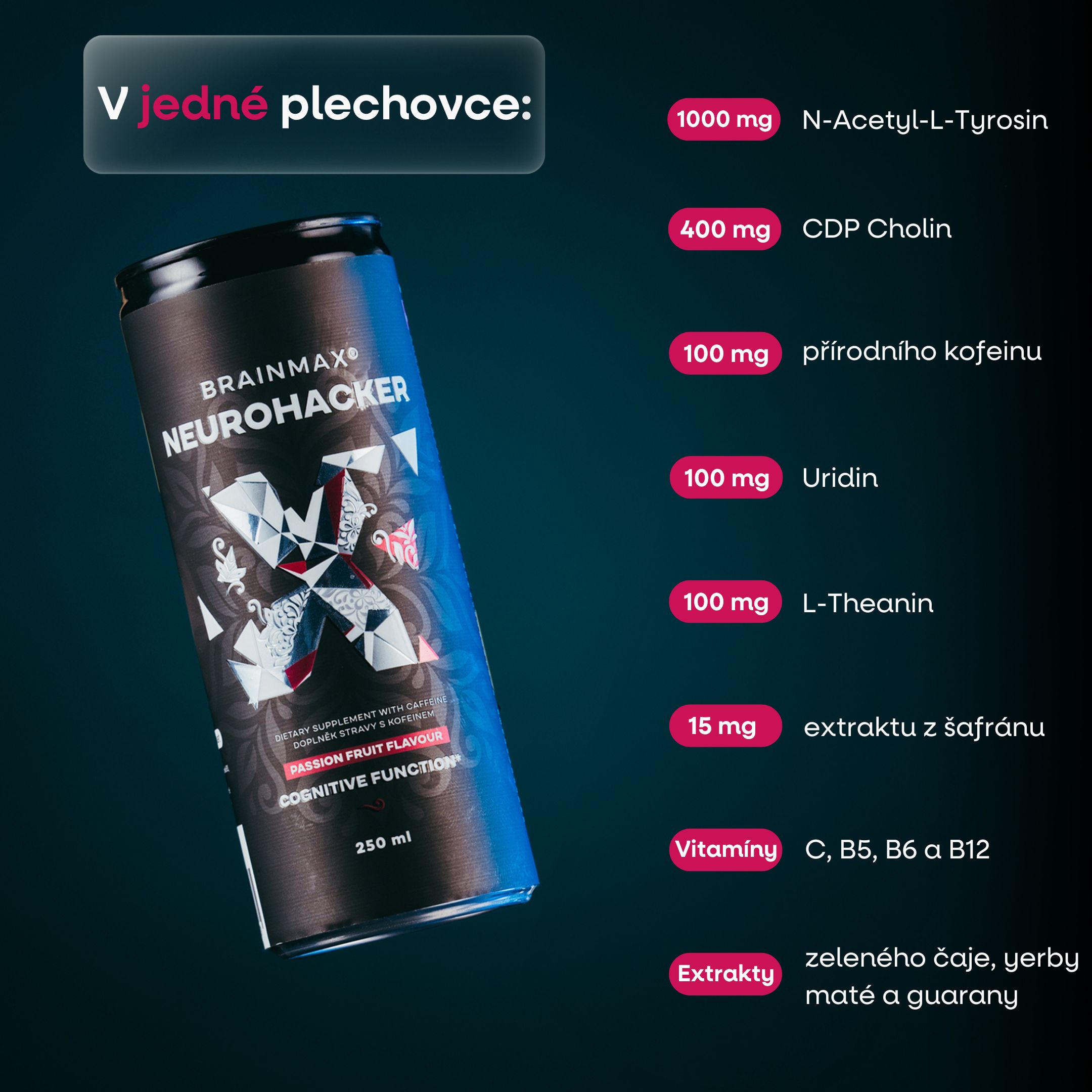 BrainMax Neurohacker Drink, Maracuja, 250 ml